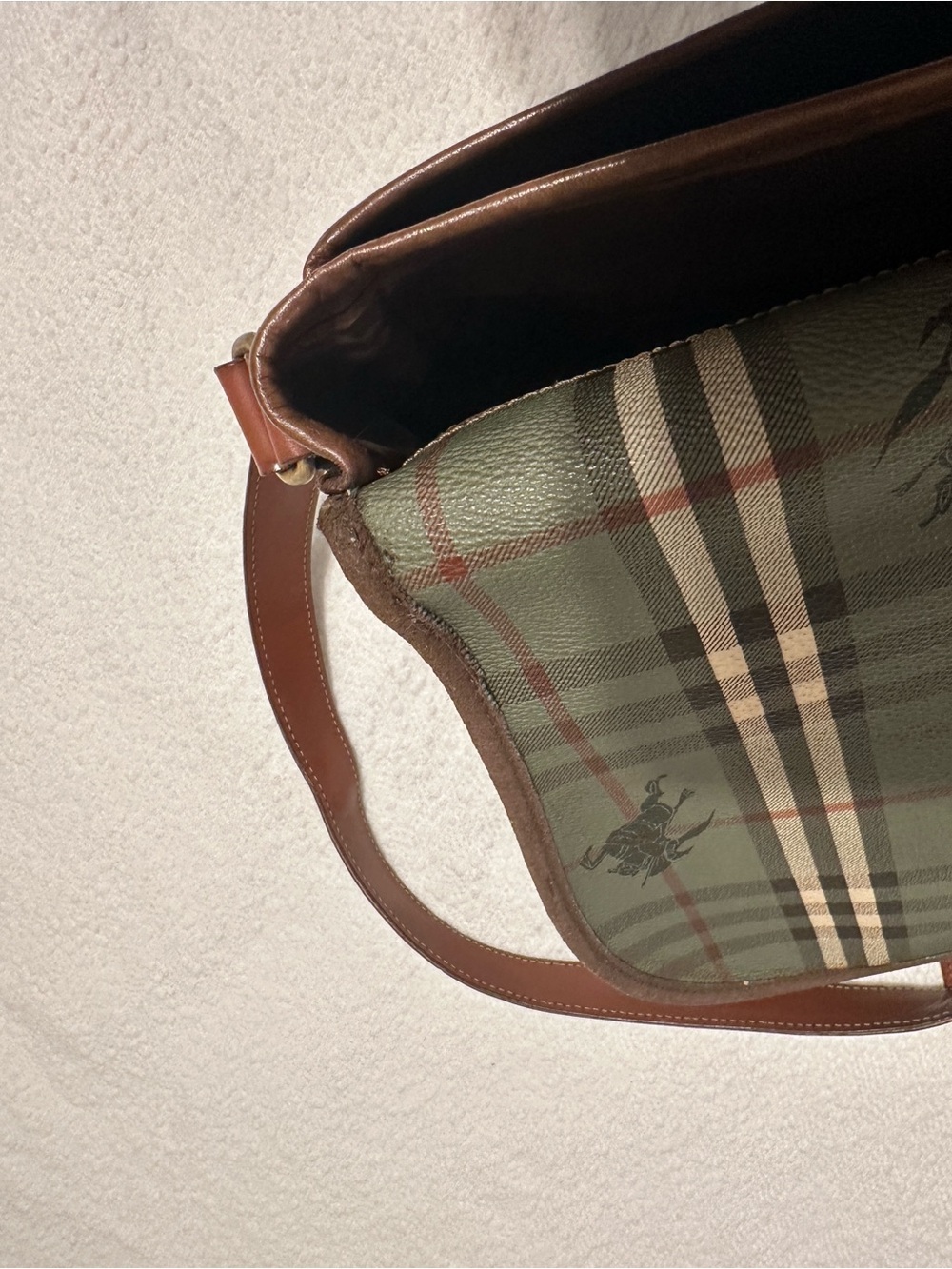 Burberry Green Plaid Crossbody Bag with Brown Leather Trim - Picture 10 of 12